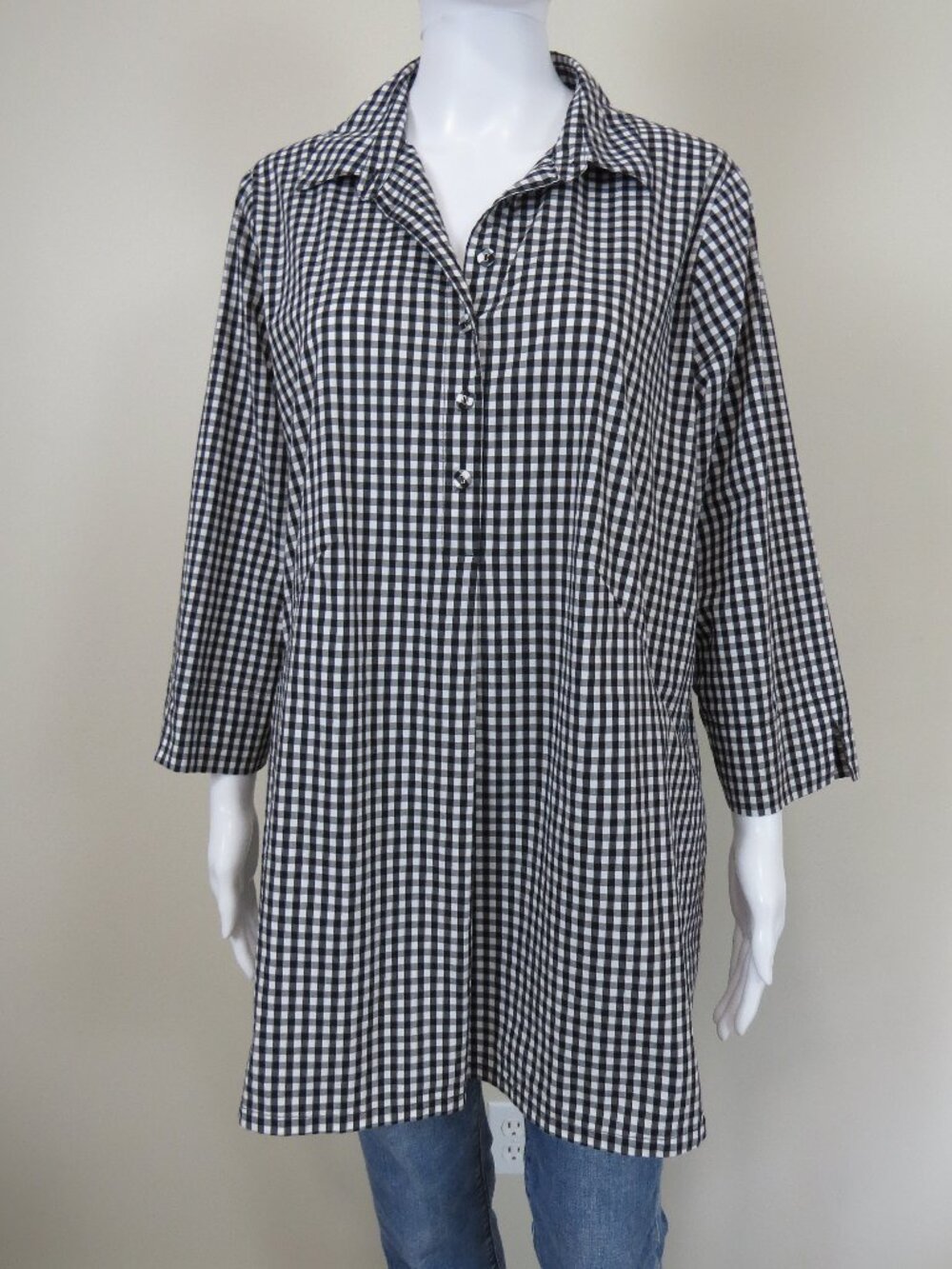 DIANE BAILEY Designs Gingham Check Tunic Top, Pockets SIZE Large Black & White